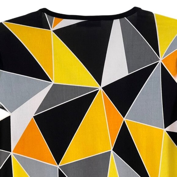 Susan Graver Pullover Top Orange Black Print Size XS 3/4 Sleeve V Neck Band Wais - Picture 7 of 11